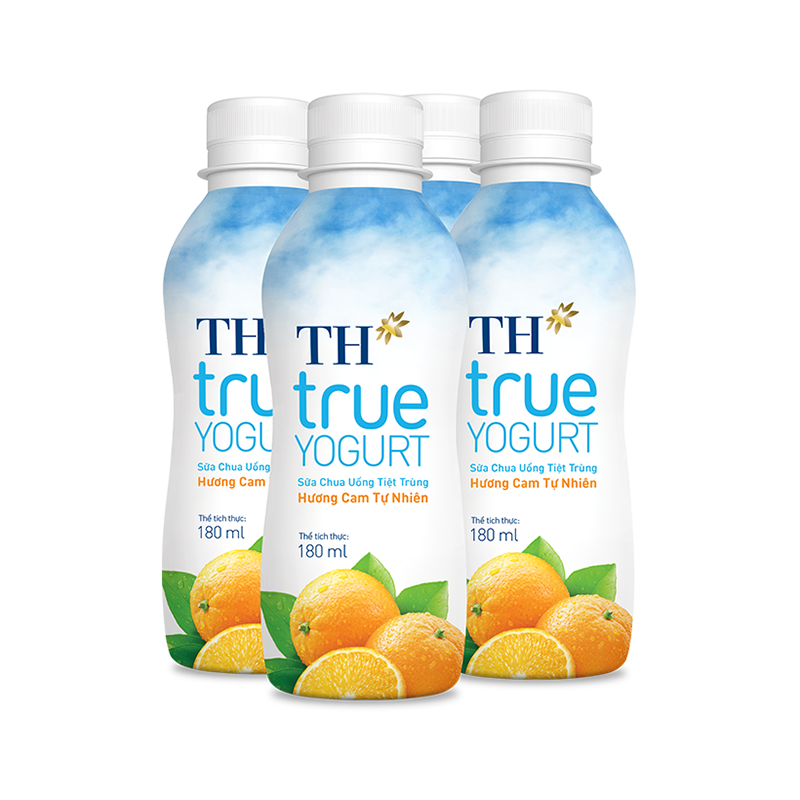 Sữa chua uống tiệt trùng TH true YOGURT hương Cam tự nhiên chai 180 ml