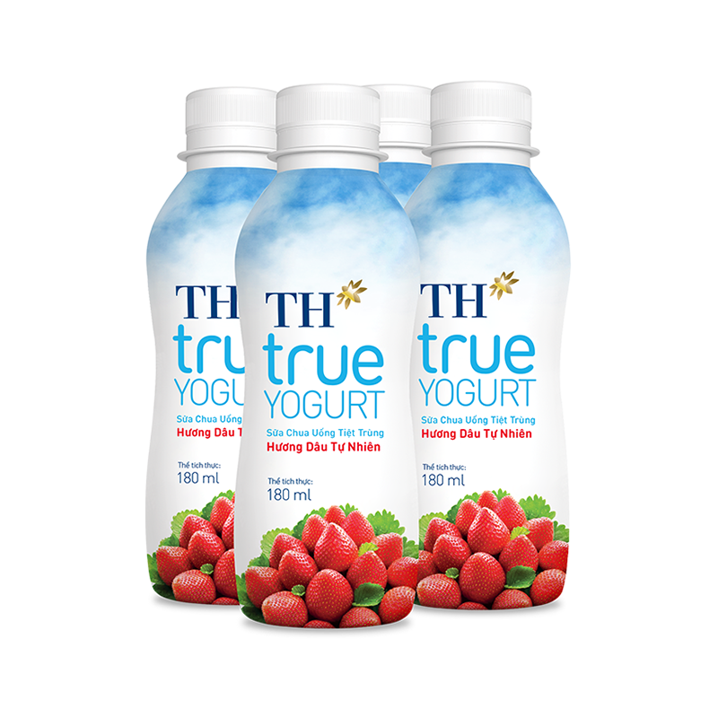 Sữa chua uống tiệt trùng TH true YOGURT hương Dâu tự nhiên chai 180 ml